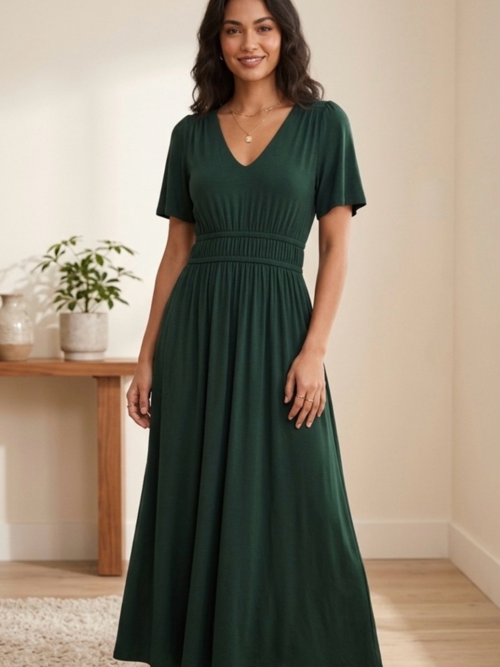 Soma Forest Green V‑Neck Maxi Dress